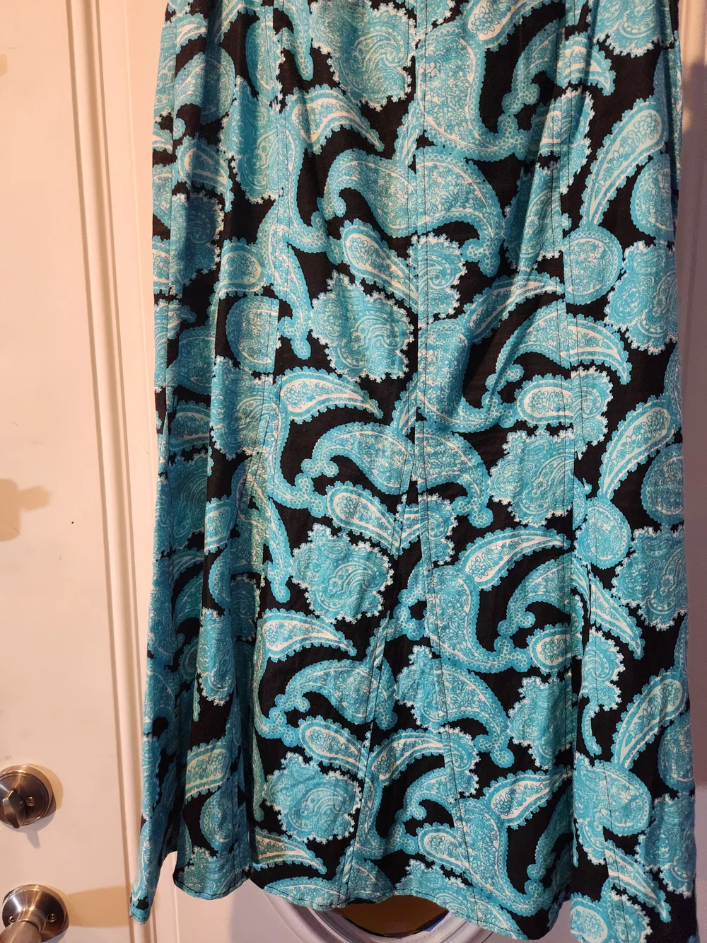 Kim Rogers Black and Turquoise Paisley Boho A-Line Flaring Skirt Womens Size 8